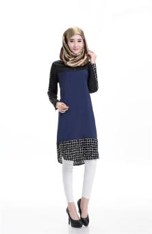 Islamic Arab Middle East Muslim plaid short dresses Saudi women dress - Navy blue - intl