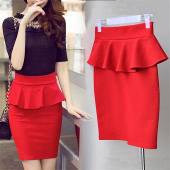 Plus Size Peplum Skirt Office Lady Ruffle Skirt Women Sexy Mini Skirt Pencil With Slit Red Skirt - intl