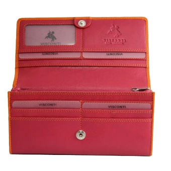 Visconti Emily E4 Quality Soft Ladies Leather Wallet / Purse / Clutch / Holder (Fuscia / Orange) (Intl)