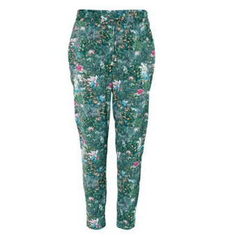Fancyqube Models Of Foreign Trade Printing Lotus Feet Long Casual Pants Green