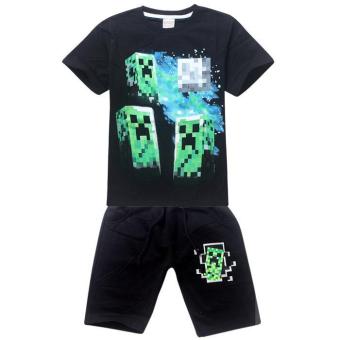 'Kisnow 4-16 Years Old Boys'' 115-165cm Body Height 2 Pieces Cotton Cartoon Pant + T-shirts (Color:Black) - intl'