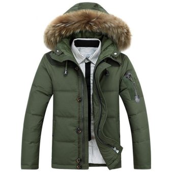 Men Warm Collar Hooded Parka Winter Thick Duck Down Coat Outwear Down Jacket Hot Green - Intl