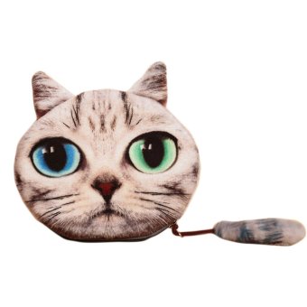 EOZY Cute Animal Wallet Lovely Cartoon Cat Face Design Zipper Coin Case Change Purse Makeup Bag (Beige)