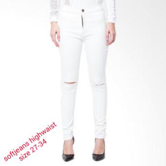 master jeans celana jeans wanita highwaist sobek silet warna putih