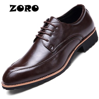 ZORO Men Shoes Genuine Leather Casual Flats Dress Shoes Men Autumn Oxfords Shoes (Brown) - intl