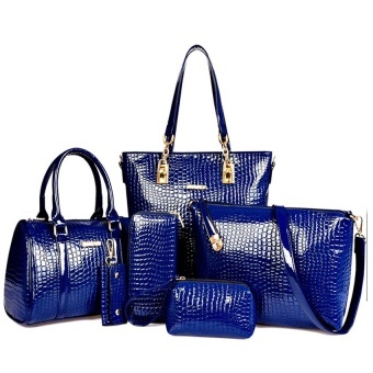 6 Pcs Composite Bag Women Bag 2017 Vintage Shoulder Bag Womenpurses And Handbags Brands Famous Leather (Blue) intl