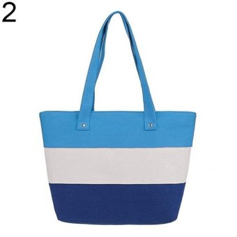 Broadfashion Women's Fashion Canvas Handbag Stripe Pattern Shoulder Bag Messenger Satchel (Blue) - intl