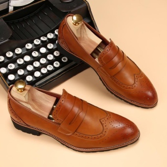 ZORO Genuine Leather Handmade Retro Men's Shoes Italian Designer Fashion Loafers Dress Shoes (Brown) - intl