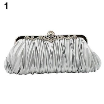 Broadfashion Women's Cocktail Wedding Evening Party Satin Ruffle Handbag Single Shoulder Bag (Silver) - intl