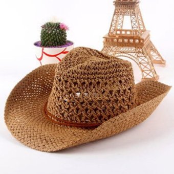 Women Straw Hat Summer Anti-UV Sun Hats Foldaway Cap Large Brimmed Hat Travel Beach Outdoor Cap Khaki - intl