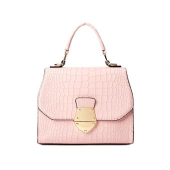 DooDoo PU Leather Handbag Bolsas Women's Vintage Crocodile Pattern Designer Women Tote Bags Large Shoulder Handbags(pink) - intl
