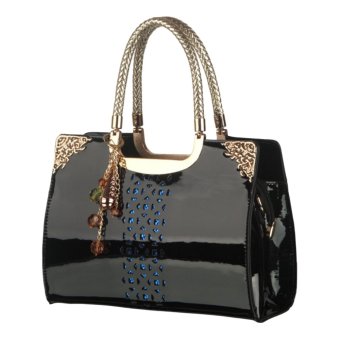 360DSC Women Love Fashion Hollow Pattern Patent Leather Stereotypes Handbag Ladies Top Handle Bag (Black)- INTL