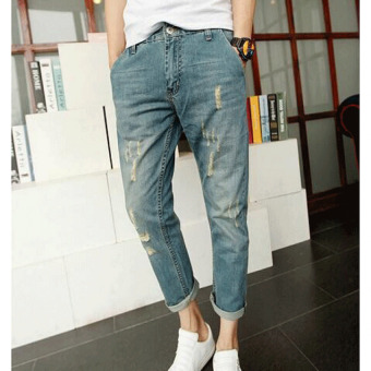 QQ Men's jeans Haren pants feet Blue - intl