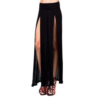 Popular Trends High Waist Double Slits Sexy Women Maxi Skirt