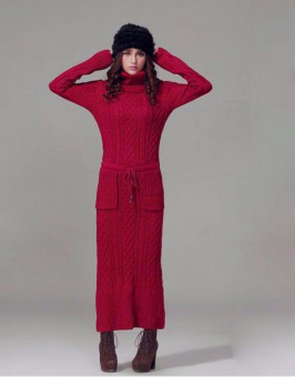 NEW Women Long Sleeve Bodycon Sweater Dress Warm Winter Knit Slim Knitwear Tunic Wine Red - Intl - intl