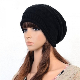 Fashion Slouch Beanie Ribbed Skull Cap Snowboard Hat Winter Hat (Black) - Intl - intl