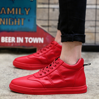Fashion Men Shoes Casual High Top Lace Up Sneaker Shoes (Red) - intl