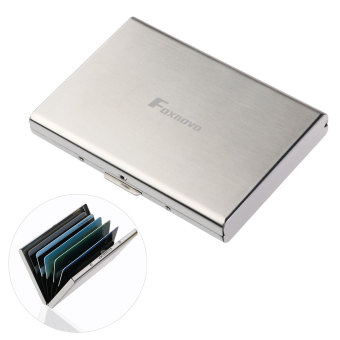 FOXNOVO sangat tipis Stainless Steel dompet RFID terhalang pemegang kartu kredit dompet untuk pria dan wanita dengan 6 slot PVC - International