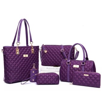 Fashion Diamond Lattice Women Bag Brands Oxford Women Shoulder BagsLadies Tote Bag Handbag+Crossbody Bag+Wallet+Purse 6 Sets - intl