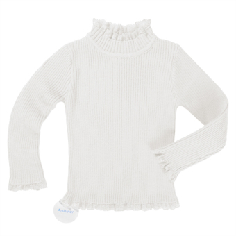 Cyber Arshiner Kids Girl's Wear Long Sleeve Stand Neck Pure Color Warmer Lace Decor Pullover Knitting Sweater(White)