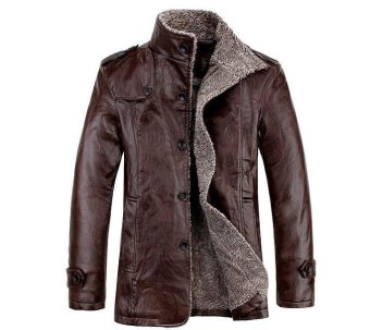 Men Winter Warm Synthetic Leather Coat Fur Fleece Jacket Trench Coat Hot Stylish Brown - Intl