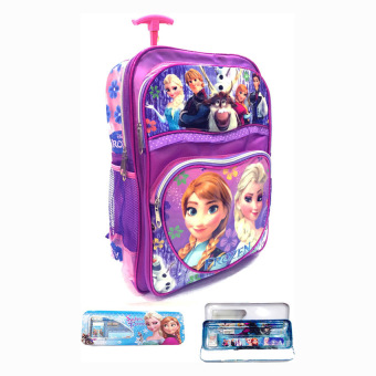 BGC Disney Frozen Anna Elsa Renda Tas Troley Anak Sekolah SD 3 Kantung Bahan Mica Anti Air + Kotak Pensil + Alat Tulis - Ungu