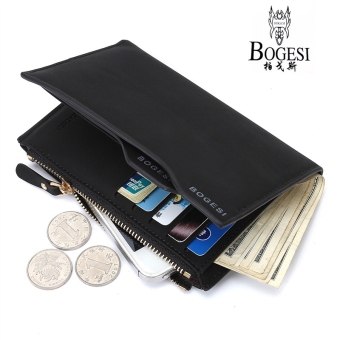 Bogesi pendek pria multifungsi dompet kulit dengan Slot kartu yang dapat dilepas dan dompet koin dan tas ponsel 835-7 (hitam) - International