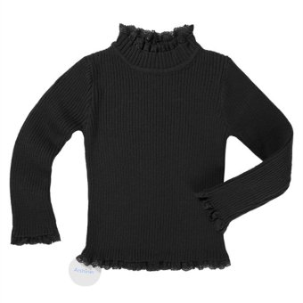 Cyber Arshiner Kids Girl's Wear Long Sleeve Stand Neck Pure Color Warmer Lace Decor Pullover Knitting Sweater(Black)