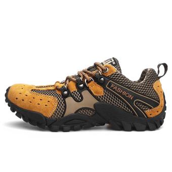 2017 New Leather Breathable Outdoor Non Slip Climbing Mountaineering Shoes Men Wear Waterproof Climbing Shoe,Brown - intl