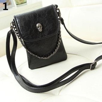 Broadfashion Women's Fashion Faux Leather Skull Pattern Mini Messenger Bag Phone Bag Handbag (Black) - intl