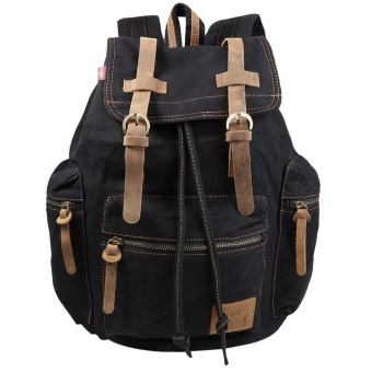 Augur 1039 Vintage Canvas Backpack Travel Sport Rucksack Satchel Hiking School Bag (BLACK)(Int: One size)