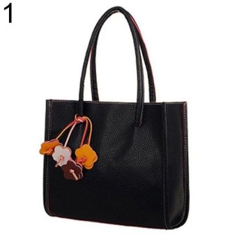 Broadfashion Women's Sweet Candy Colors Flowers Faux Leather Zipper Shoulder Bag Handbag (Black) - intl