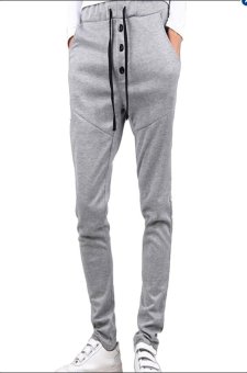 Yazilind Men Light Grey Sportswear Casual Trousers Harem Baggy Slacks Dance Jogger Sport Sweat Pants Size M