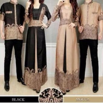 Premium couple baju batik muslim elegant - Black / Mocca