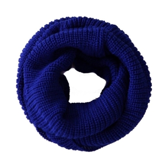 Women Men Warm Knit Long Loop Neck Scarf Neckerchief (Dark Blue)