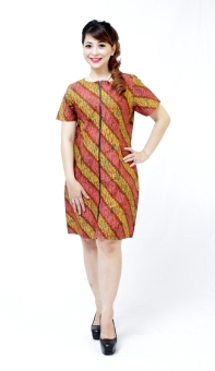 Oktovina-HouseOfBatik Minidress Batik - Chic Batik SDM-7 - Merah Kuning