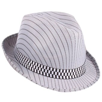EOZY Fashion Men Women Panama Hats Fedora Soft Caps Vogue Unisex Summer Beach Stripe Pattern Stingy Brim Hats (Grey) (Intl)