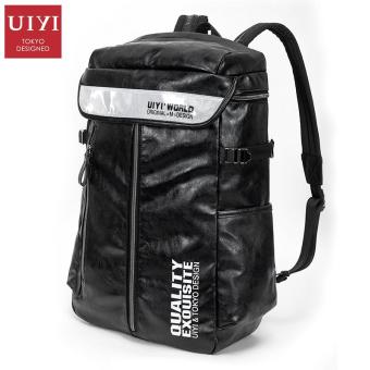 UIYI PU Backpack Men Travel Bag Fashion Large Capacity Black Letter Patchwork Leather Backpack Classic Men Bagpack #UYB6047 - intl