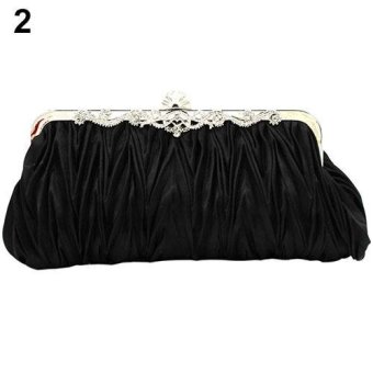 Broadfashion Women's Cocktail Wedding Evening Party Satin Ruffle Handbag Single Shoulder Bag (Black) - intl