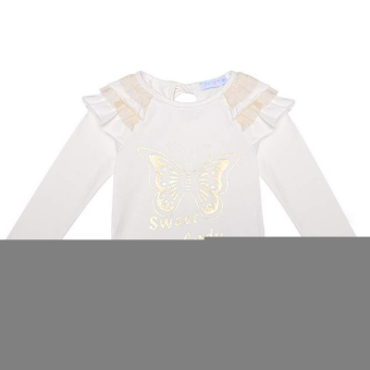 Cyber Arshiner Childern Girls Tops Insect Letters Print Ruffle Shoulder Long Sleeve Blouse (White)