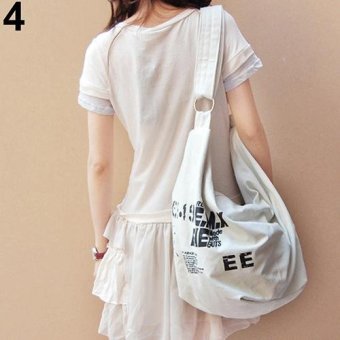 Broadfashion Women's Fashion Letter Print Canvas Crossbody Shoulder Bag Handbag Shopping Bag (White) - intl