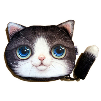 Fashion Wanita wajah hewan kucing lucu dompet koin dompet Mini ritsleting tas ungu - International
