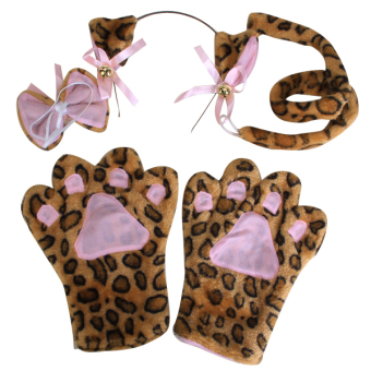 BolehDeals Leopard Animal Cosplay Set Paw Claw Gloves Ear Hairclip Tail Bow Tie Costume