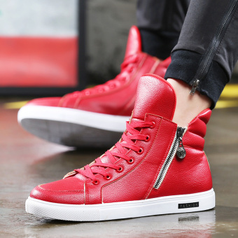 Men's Casual Shoes Sports Shoes High Top Leather Skateboard Shoes (Red) - intl
