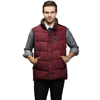 HOT Men's Winter Vest Coat Cotton Down Stand Collar Slim Waistcoat Zip Jacket Wine Red - Intl