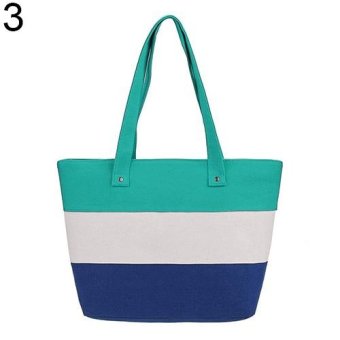 Broadfashion Women's Fashion Canvas Handbag Stripe Pattern Shoulder Bag Messenger Satchel (Green) - intl