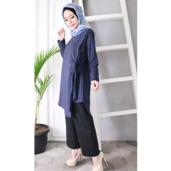 Hijab Dafa Baju Atasan Muslim Wanita Model Tunik Bahan Premium - Navy