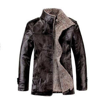 Men Winter Warm Synthetic Leather Coat Fur Fleece Jacket Trench Coat Hot Stylish Black - Intl - intl