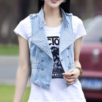 Kisnow Korean Fashion Slimy Denim Charm Nice Hot Pretty Vests(Color:Light Blue) - intl