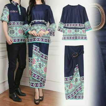 couple store cs - kemeja couple batik elegant 3 in 1 berlinda black mix tosca ( kemeja laki-laki + kemeja wanita + rok)